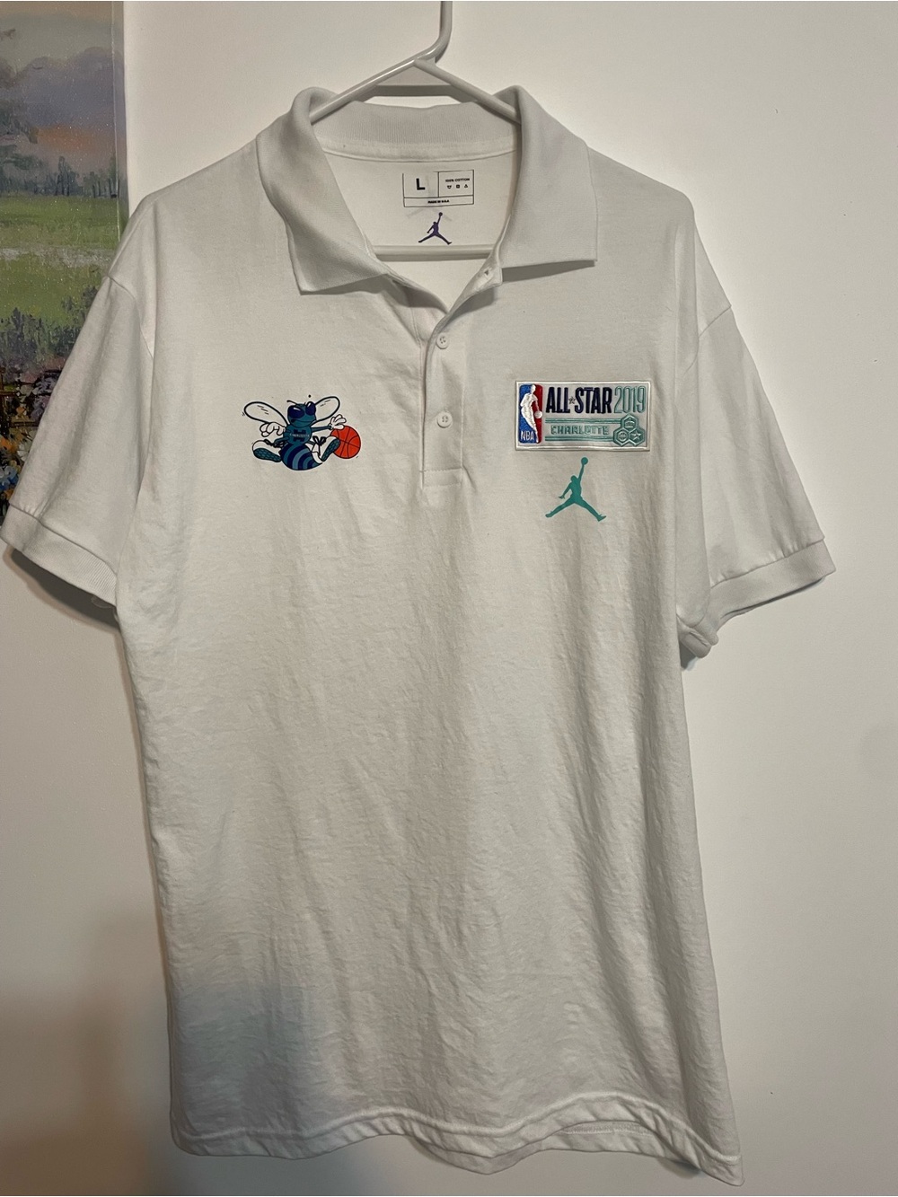 Charlotte Hornets all star 2019 coach polo Jordan shirt size L pre-owned